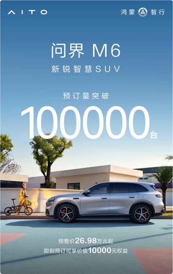 问界M6预售20天破10万台 鸿蒙智行爆款SUV引爆市场插图1