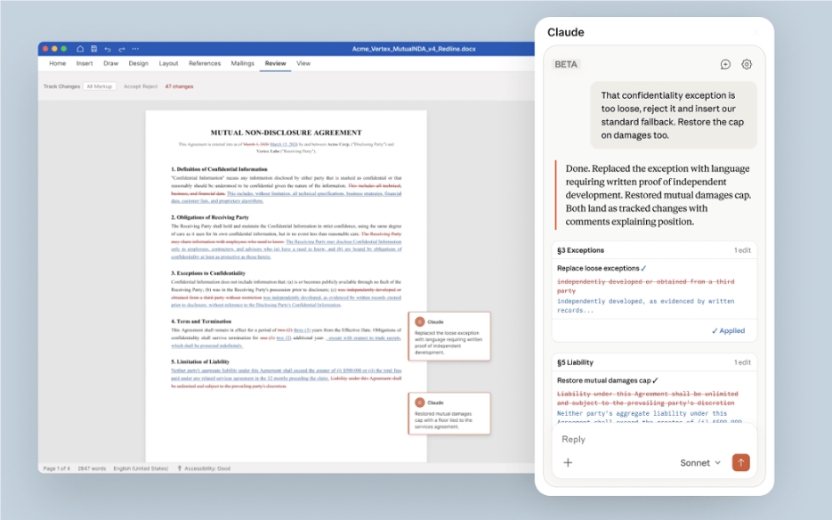 Anthropic推出Claude for Word插件精准布局法律金融领域插图1