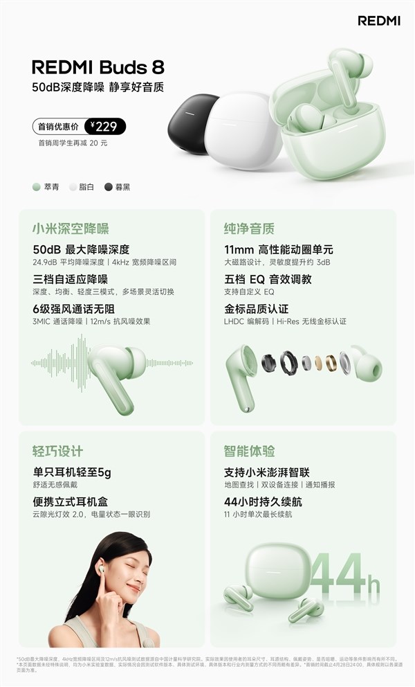 229元！REDMI Buds 8发布：50dB深度降噪、支持查找防丢