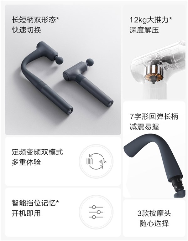 米家长柄筋膜枪3 299元众筹价 智能按摩深度6mm 解决背部按摩难题插图2