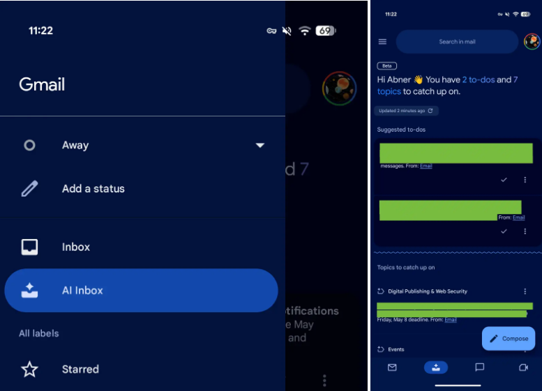 谷歌Gmail移动端更新:底部新增“AI Inbox”AI功能快捷入口