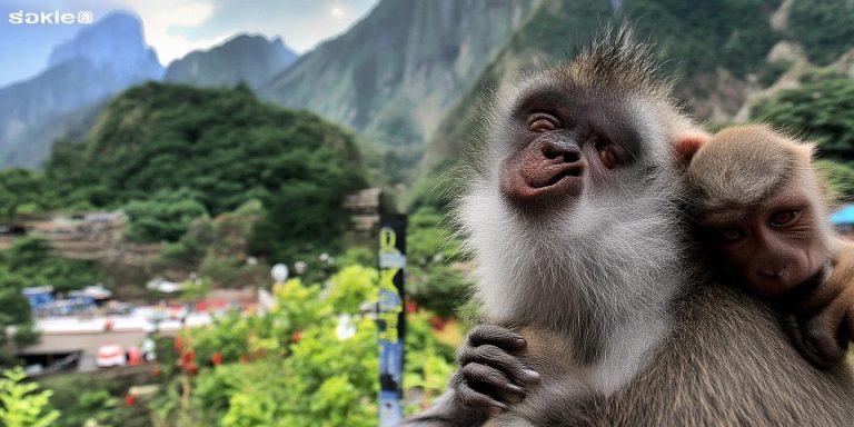 张家界猴子带娃蹲售票处监工卖票 景区回应看心情