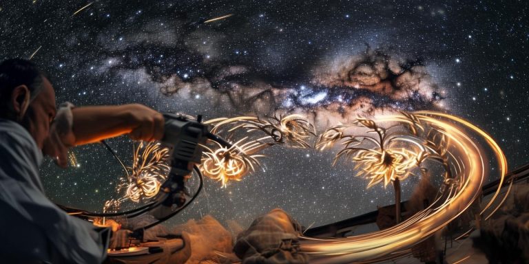 电钻打铁花炫技摆造型 网友盛赞银河系壮观