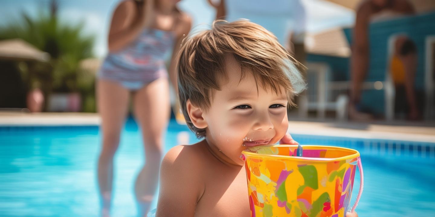 4岁男孩泳池边喝水桶装水被拍 网友担忧家长及时制止插图 4岁男孩泳池边喝水桶装水被拍 网友担忧家长及时制止
