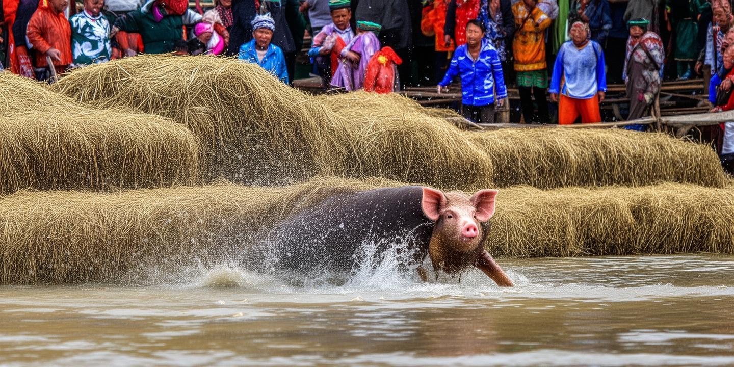 广西南宁杀年猪现场猪跳水逃生引热议