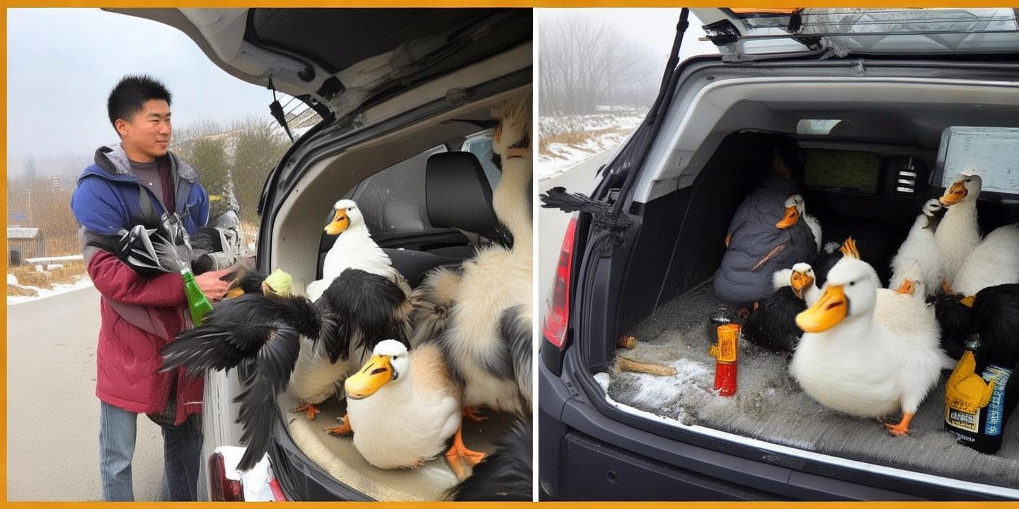 贵州男子春节返程后备箱鸭子打架 网友调侃啤酒鸭打盐水鸭