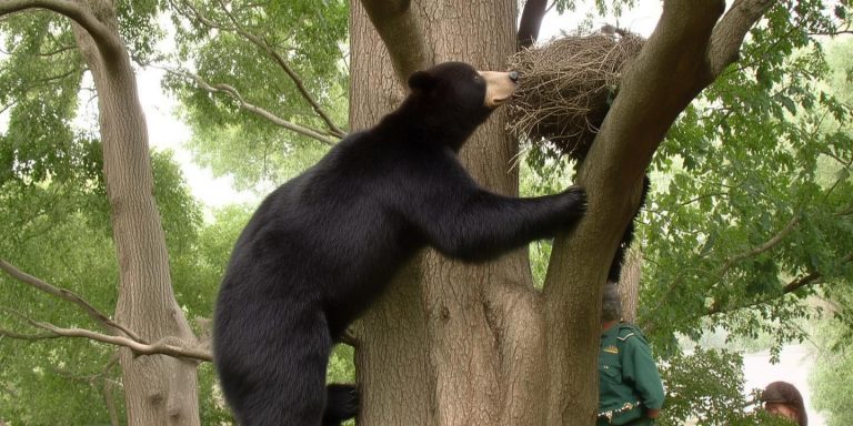 黑熊动物园爬树掏鸟窝 饲养员揭秘真相 安全无虞