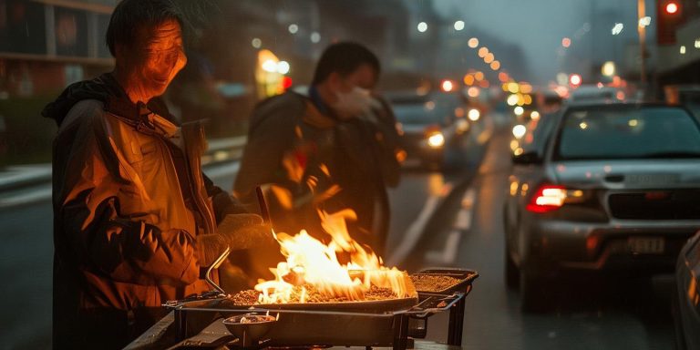 高速堵车暖心一幕：大哥路边支锅灶卖10元炒粉传递温情