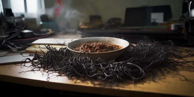 牛肉饭忘办公室霉菌疯长15厘米黑色菌丝惊现办公桌