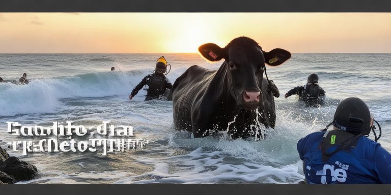 日本一头牛意外逃入大海25分钟被成功救出送还商家