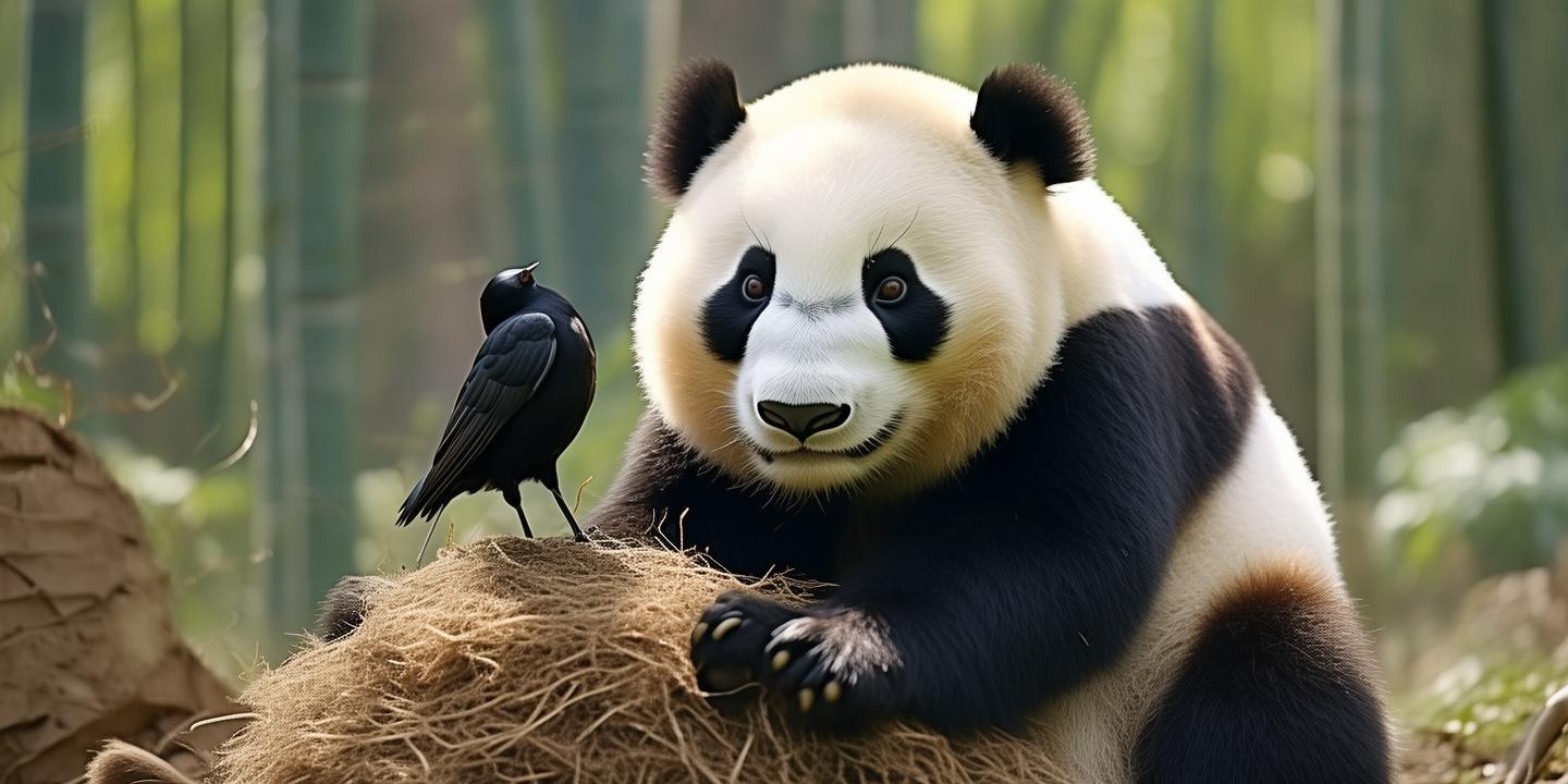 喜鹊竟从熊猫屁股薅毛筑巢 罕见动物互动引发热议