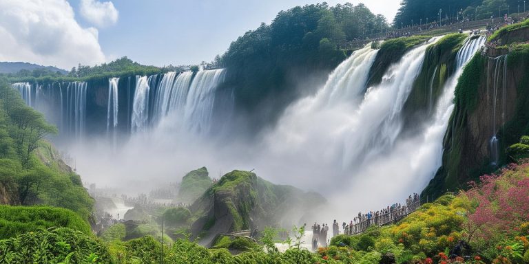庐山瀑布再现李白诗中盛景 水量暴涨气势磅礴春游免门票引游客狂潮