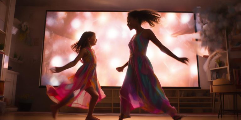 妈妈带女儿大屏前跳舞走红全网 网友赞如电影画面