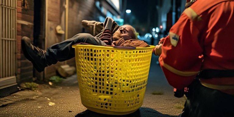 男子醉酒坐进塑料篮被困3小时 消防破拆成功解救