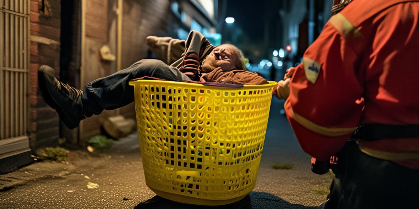 男子醉酒坐进塑料篮被困3小时 消防破拆成功解救