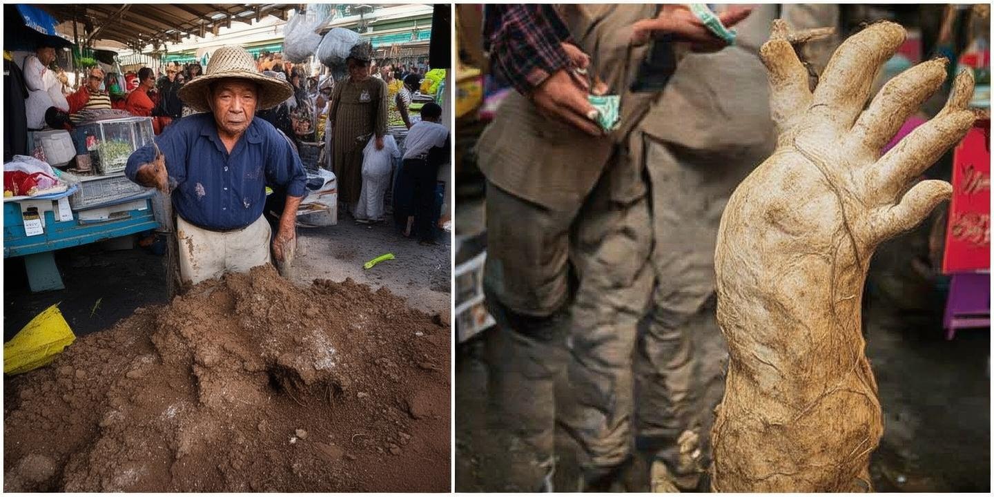 广东老人挖出酷似人手的淮山手引热议 有人出价8000元欲购