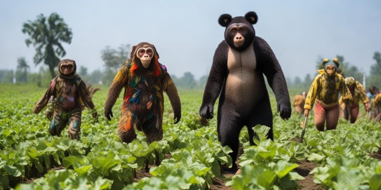 印度农民创新应对猴灾黑熊Cosplay守护土豆田