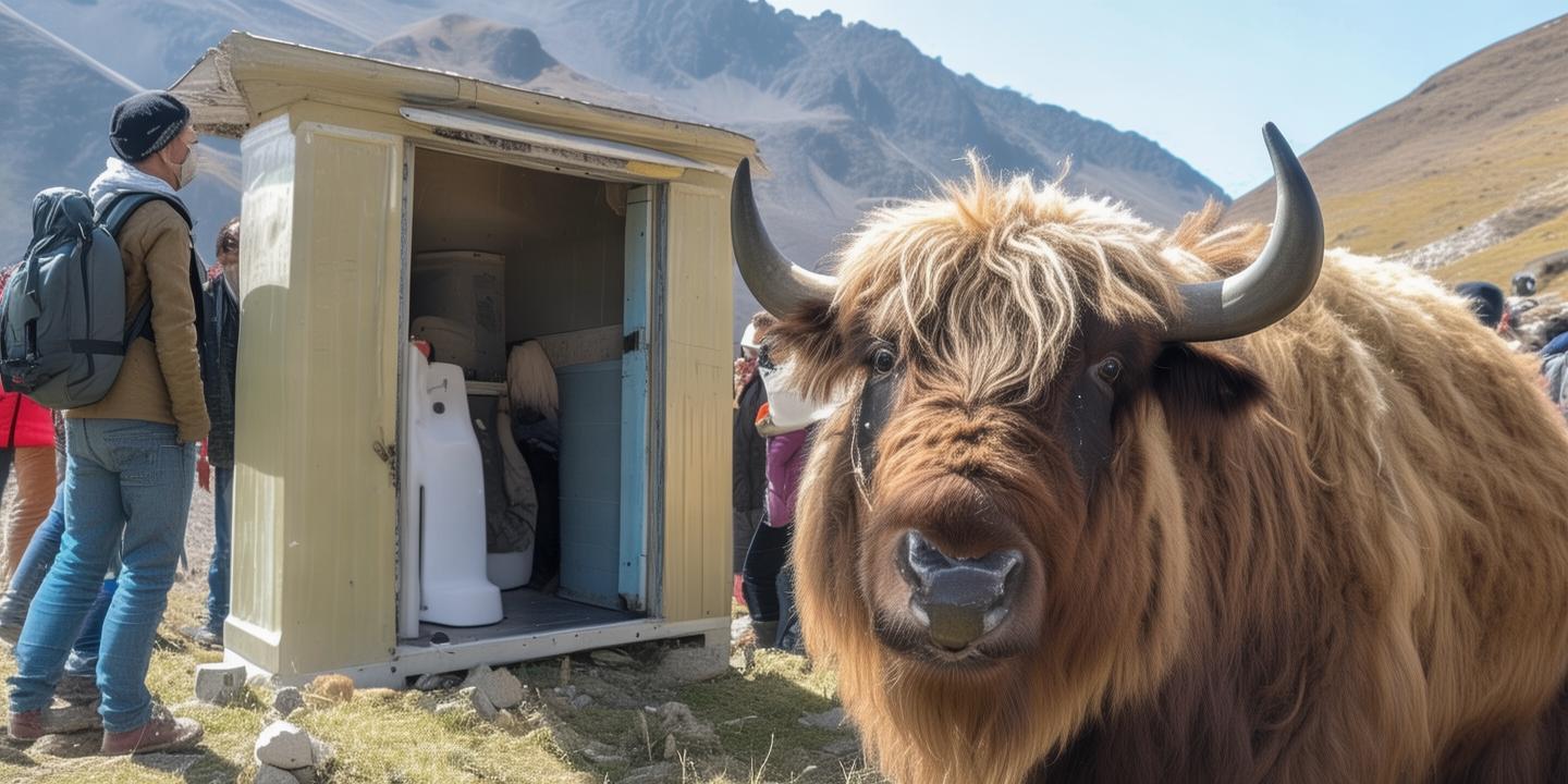 游客爬山如厕遇牦牛 门坏牦牛靠近成趣谈