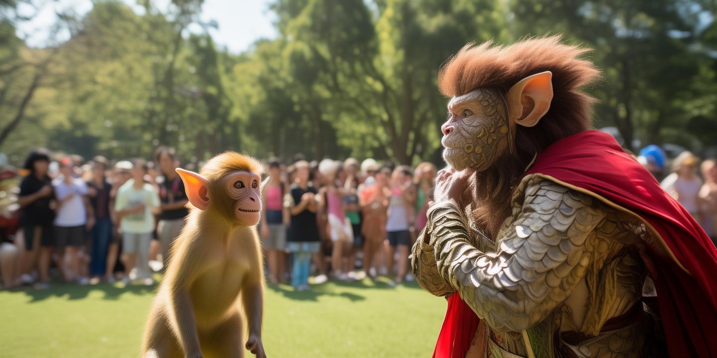 小猴遇见扮装美猴王游客 网友热议真假难辨趣味横生