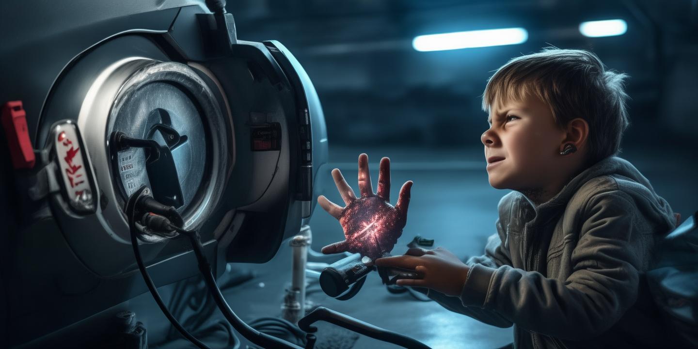 男孩误将充电线插入电动车充电口手指被烧黑事故警示