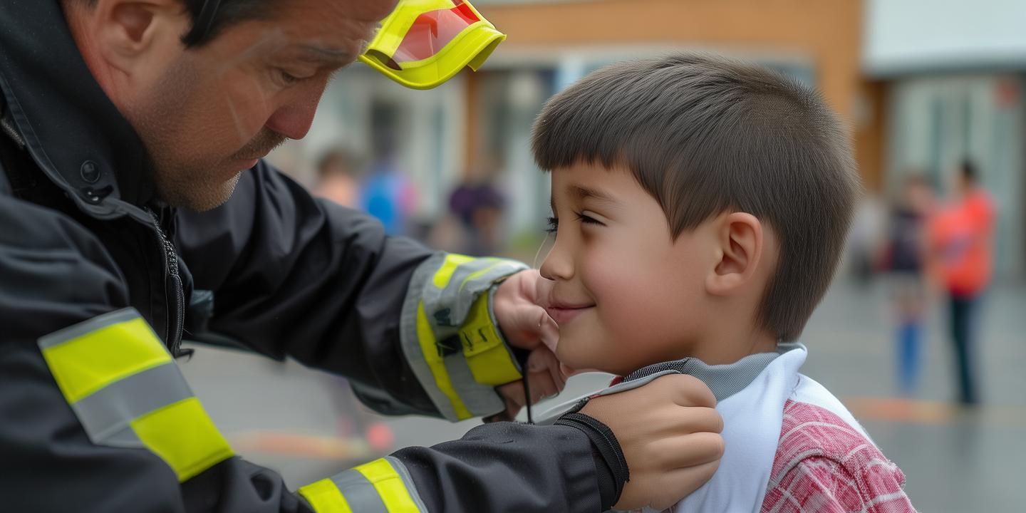 男孩校服拉链夹住眼皮 消防员专业处理暖心瞬间