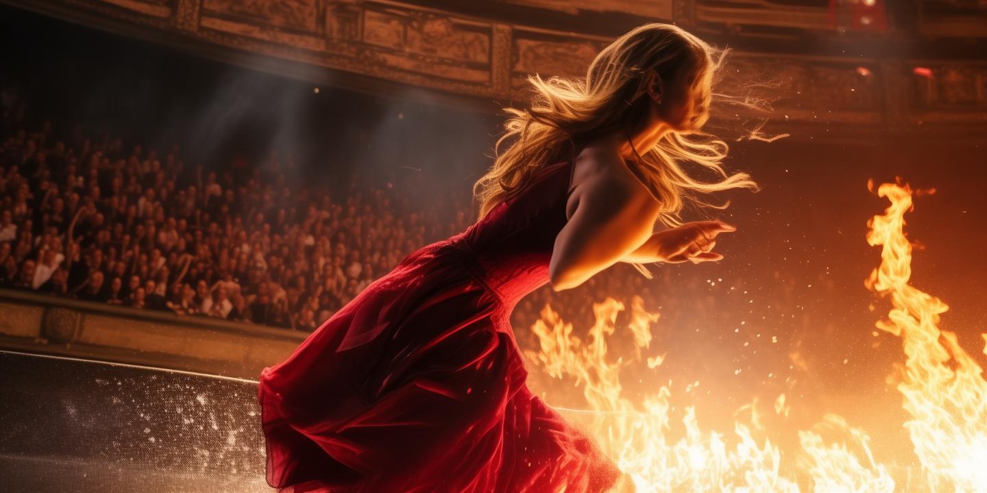 女演员表演时裙子被火焰引燃自救跳水事件引发关注