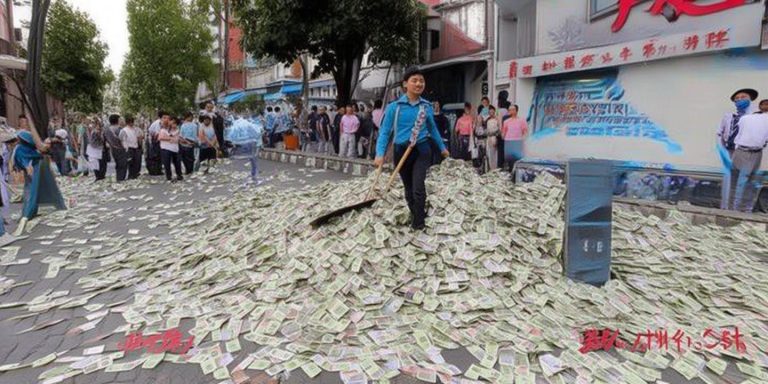 辽宁锦州街头突发30万现金散落事件环卫工用扫帚清理现场