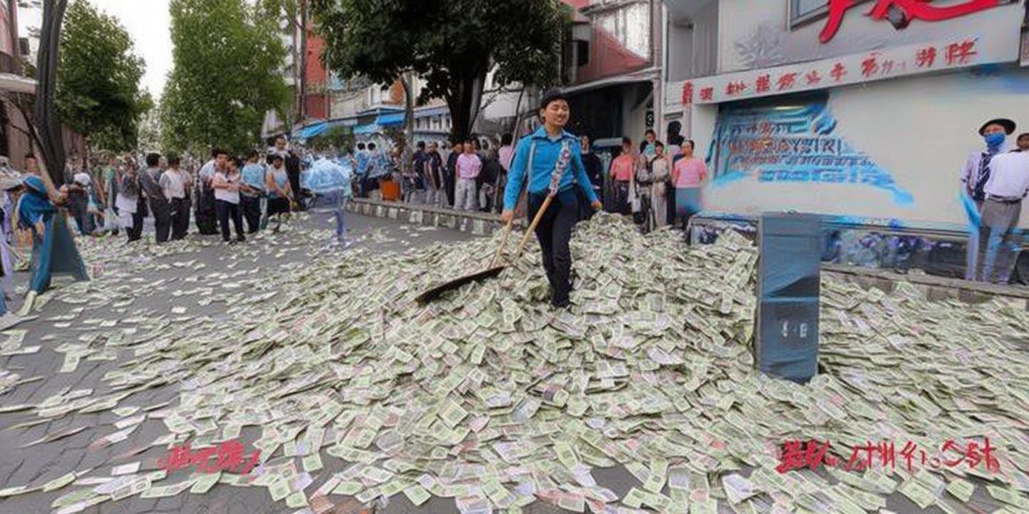 辽宁锦州街头突发30万现金散落事件环卫工用扫帚清理现场
