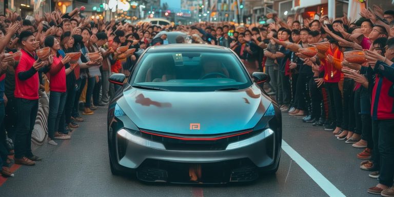 雷军SU7京沪续航挑战途经临沂米粉热情迎接感谢支持