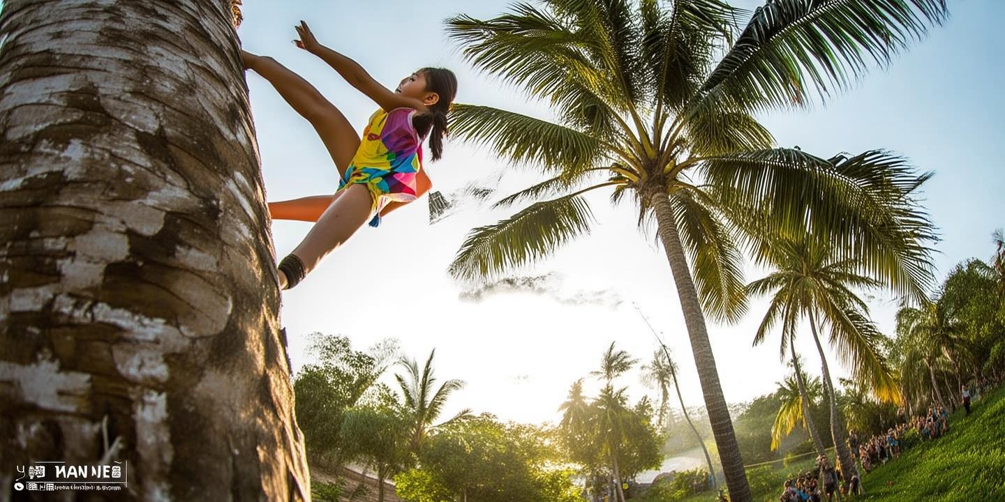 海南16岁女生17秒速攀椰树 创下惊人纪录引欢呼