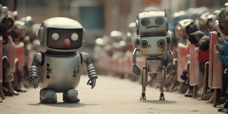 人形机器人半程马拉松萌趣一幕 小鼻嘎累趴路过的机器人鼓掌围观