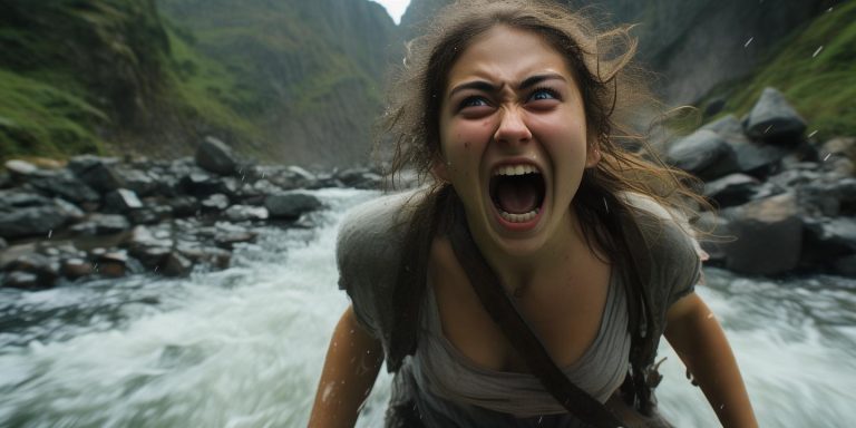 女子河边喊我是张飞竟震落山体被溅一身水