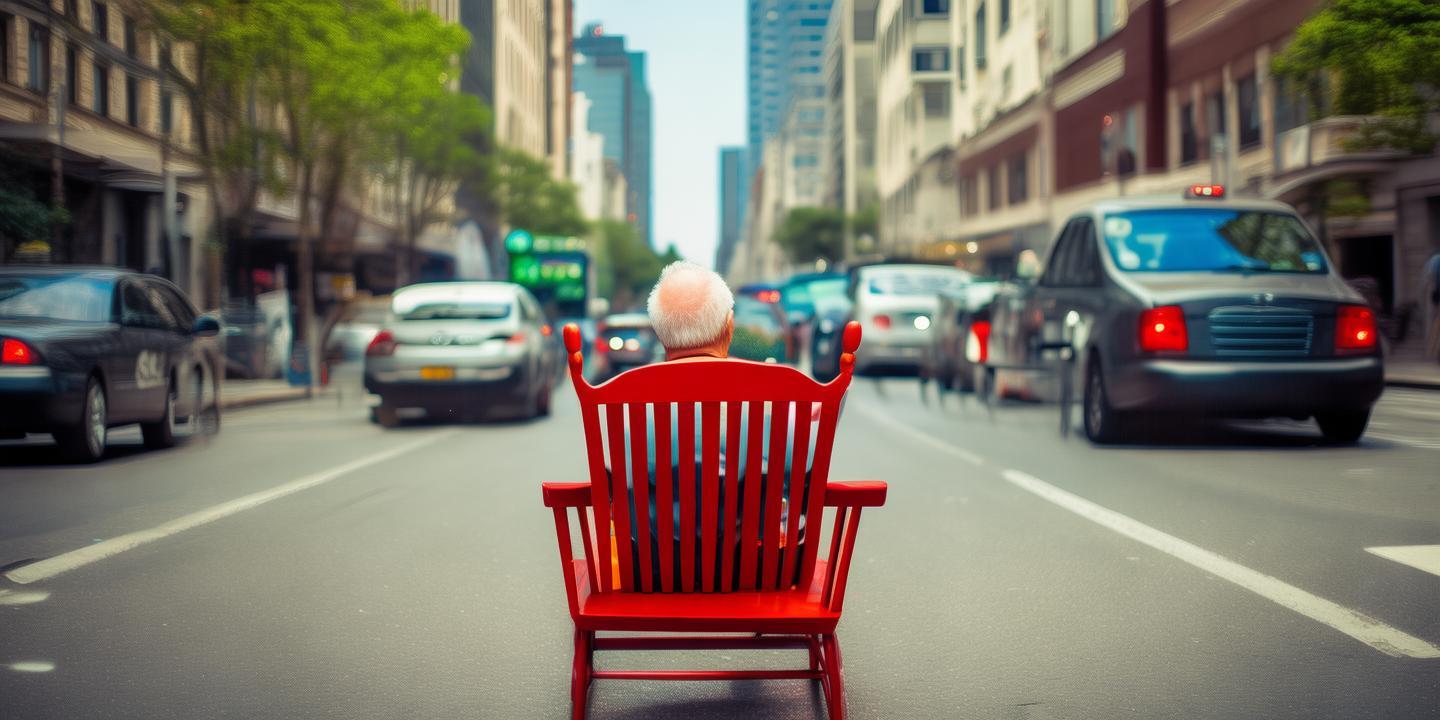 大爷马路中间躺摇椅晒太阳 车辆纷纷减速避让